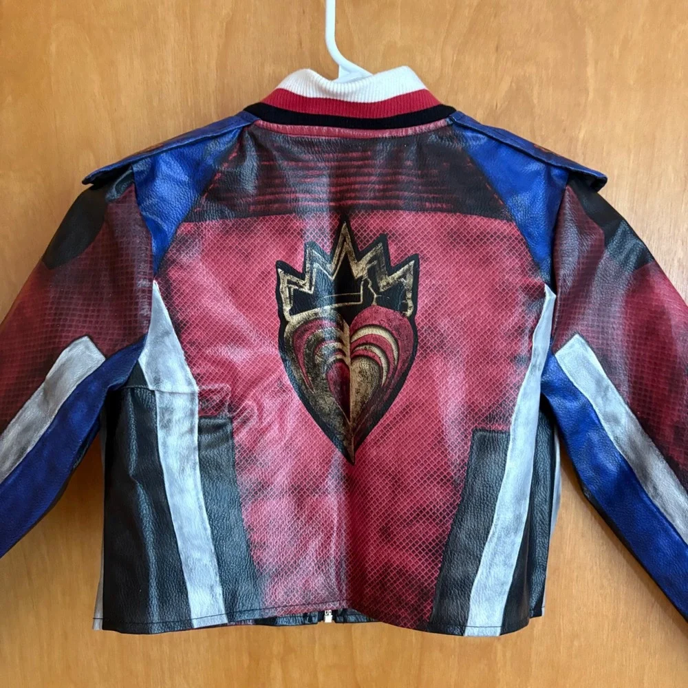 Disney Descendants Red Moto Jacket Kids 11/12 Red Blue Faux Leather Cropped